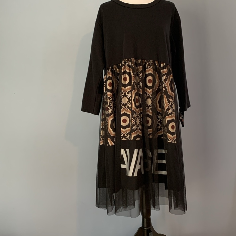 SAVAGE Dress Size Large Statement Piece Black Toile Made in Italy 95% Co…